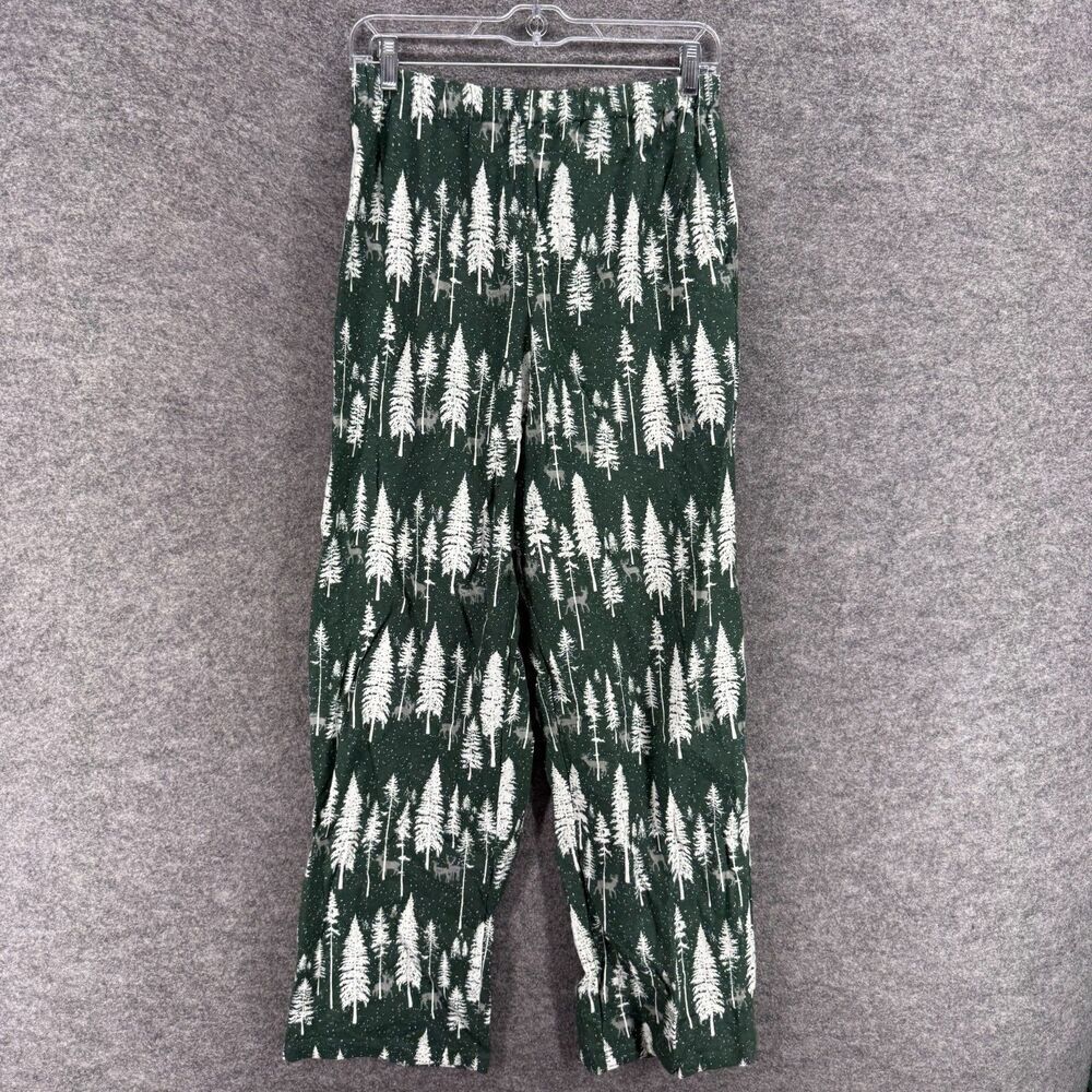 Unbranded Pajama Pants Women M Medium Green Tree Print High Rise Pull On Sleep